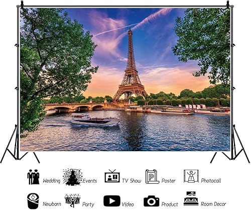Miniatura 2 de Telón de fondo de la Torre Eiffel de París, paisaje urbano de París, puente de sol, lago, vacaciones al aire libre, fotografía, fondo de luna de