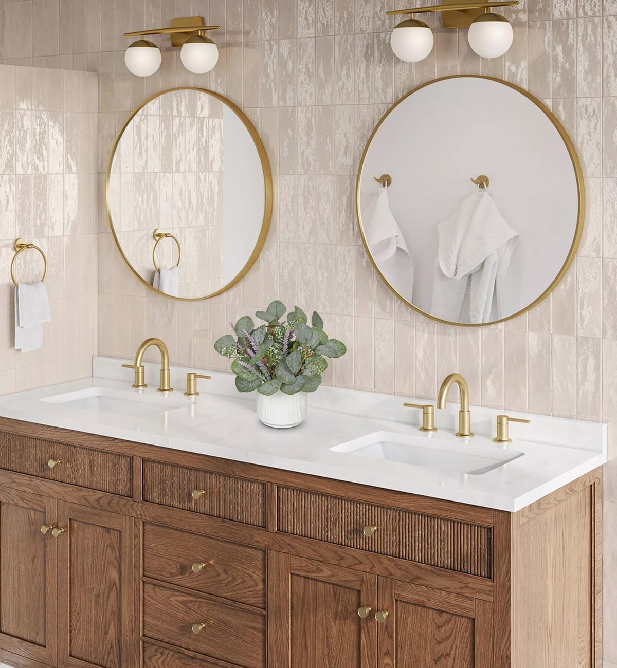 Small Artificial Plants Indoor, 9.8" Faux Eucalyptus Stems in Ceramic Pot for Table, Desk, Shelf, Fake Potted Plants Eucalyptus Leaves with Lavender for Centerpieces, Living Room, Bathroom, Bedroom - Image 6