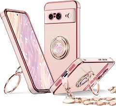 XYZ for Pixel 8 Case with Stand, for Google Pixel 8 Case with Double Ring, Women Girls Bling Luxury Protective Phone Case Heart for Google Pixel 8 Case, Pink