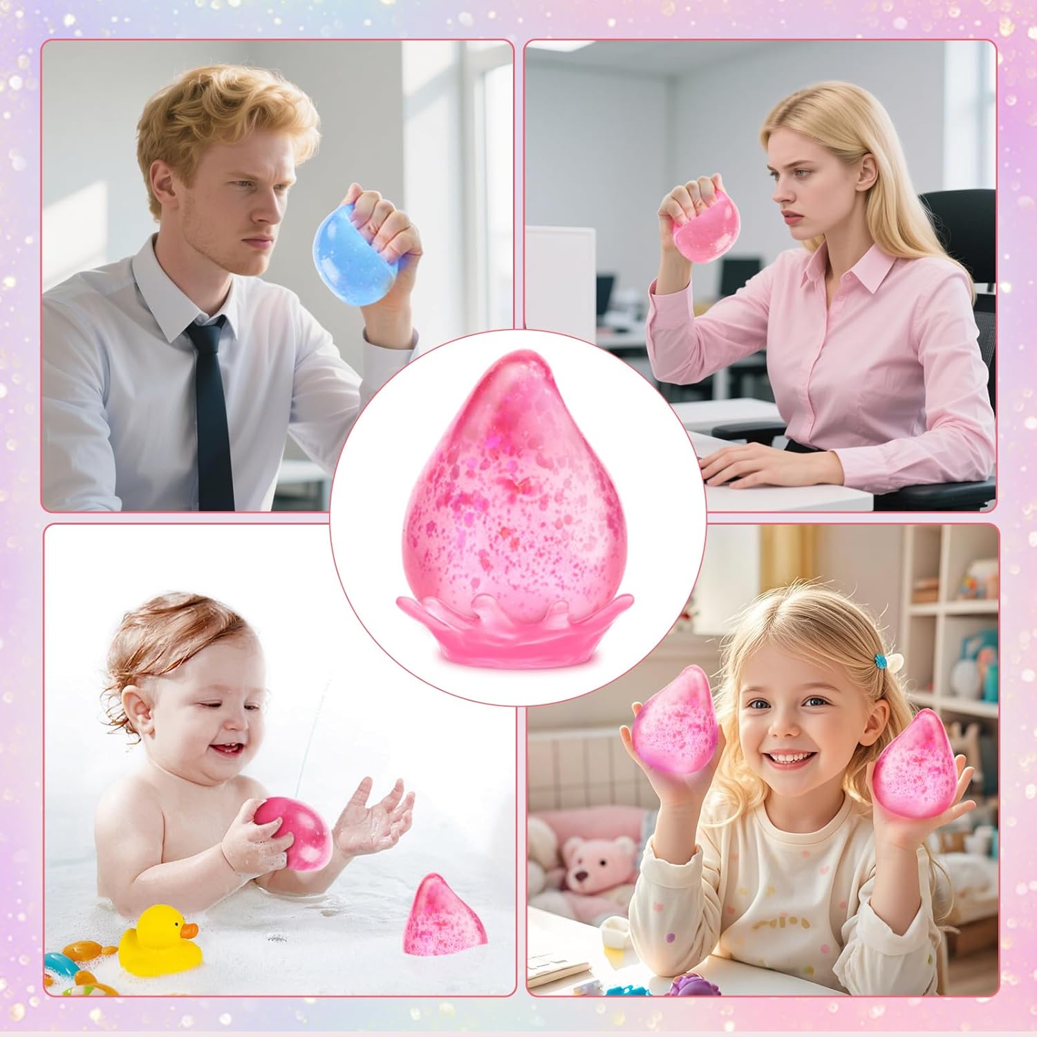 Fidget Toys Stress Cube for All Ages: Cube Squishies Anxiety Stress Relief, Ice Squishy Drop Malt Sugar Balls, Soft Sensory Calming Toys for Kids, Teens and Adults Party Favors, Pink