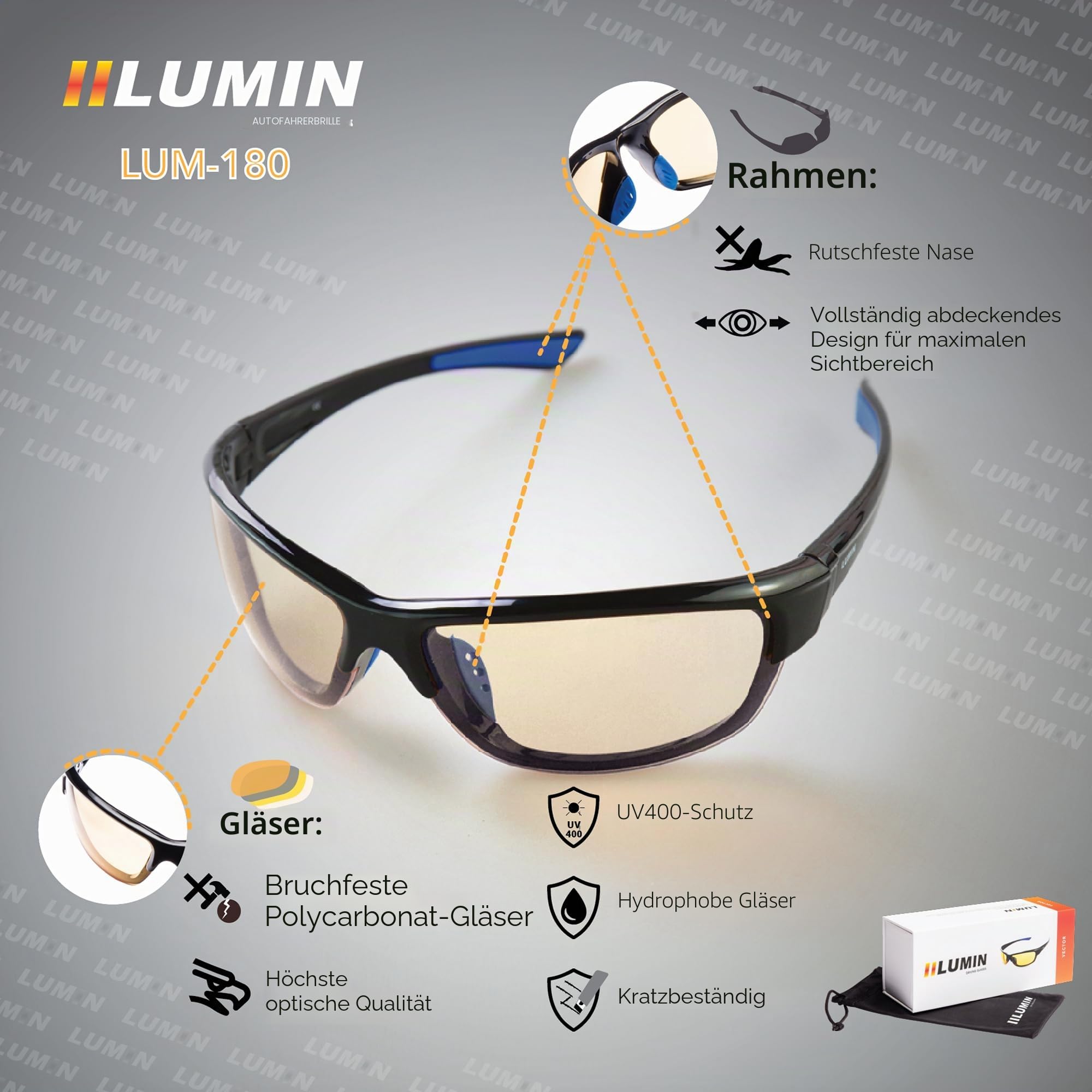 Illumin Nachtfahrbrille VECTOR - Allwetterbrille für Regen, Nebel und Nachtfahrten Genießen Sie blendfreies Fahren - für Damen und Herren, gelb, Vector