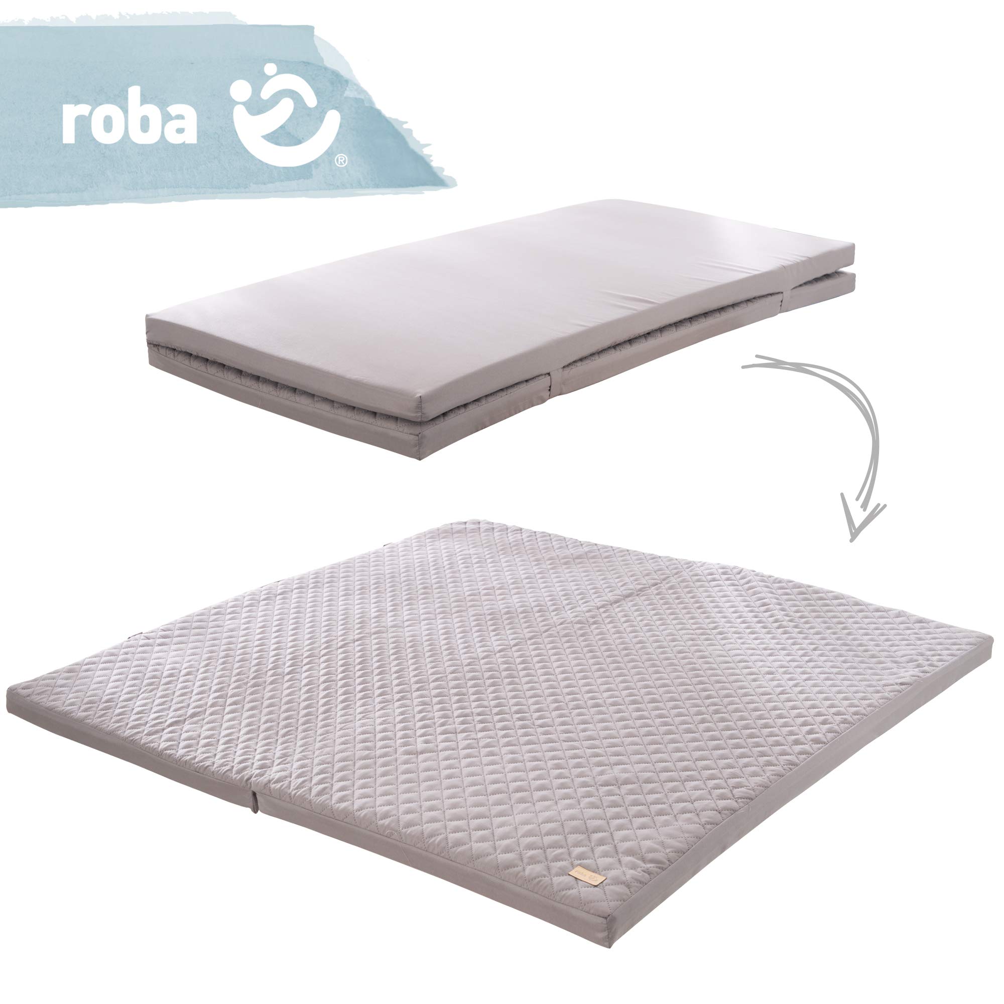 roba Materasso da Gioco roba Style - Pieghevole - per Giocare e Gattonare - 120 x 120 cm - Sfoderabile e Lavabile in Lavatrice - Microfibra - Trapuntato - Grigio