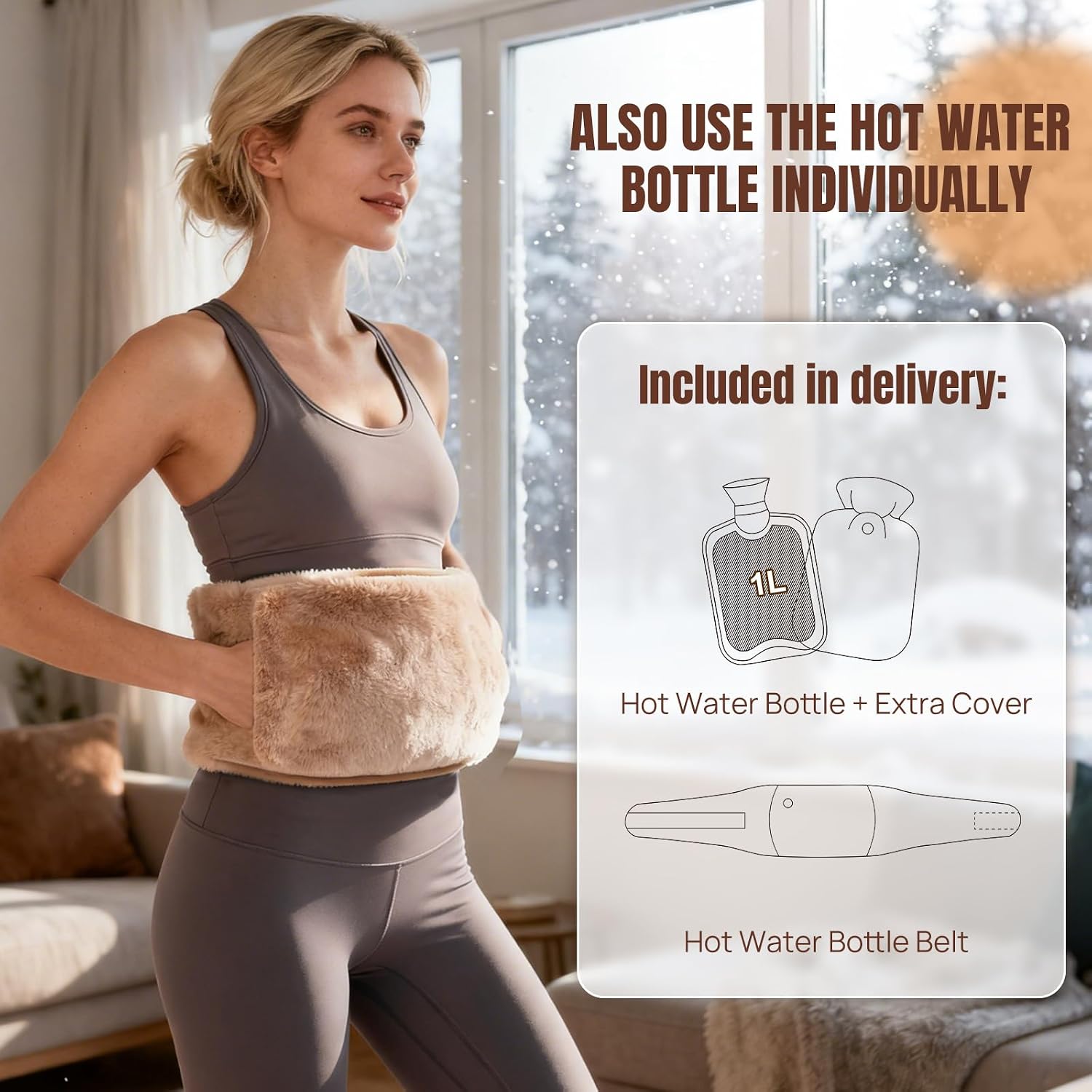Hot Water Bottle with Soft Cover and Wearable Waist Wrap for Period Comfort