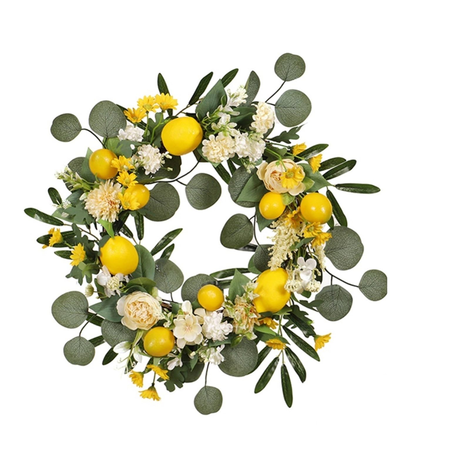 Wreaths Artificial Rattan Frame Wreath With Lemon Simulation Leaf Garland Halloween Thanksgiving Spring