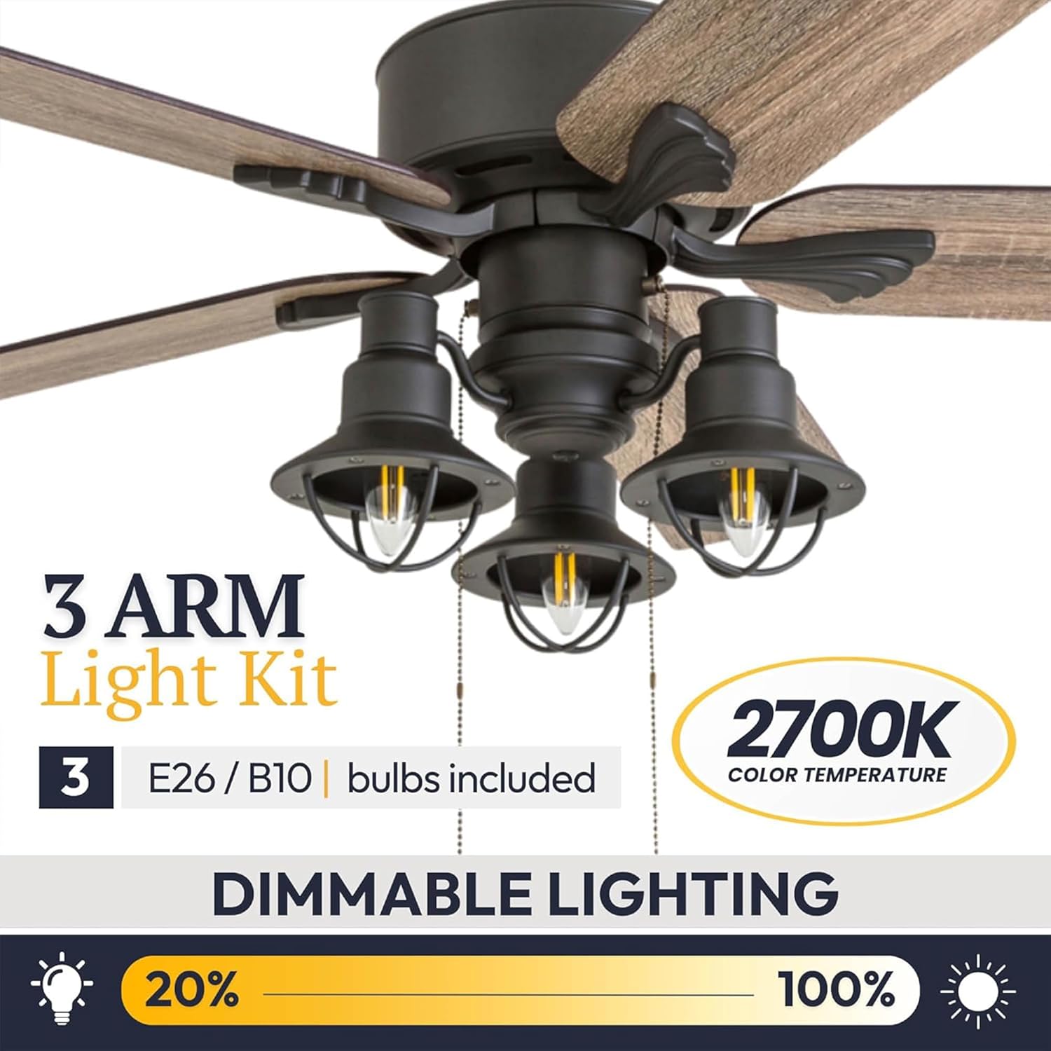 Prominence Home Sivan Farmhouse LED Ceiling Fan with Light, Remote Control, 3 Mounting Options 5 Dual Finish Blades and Reversible Motor, 52", Bronze