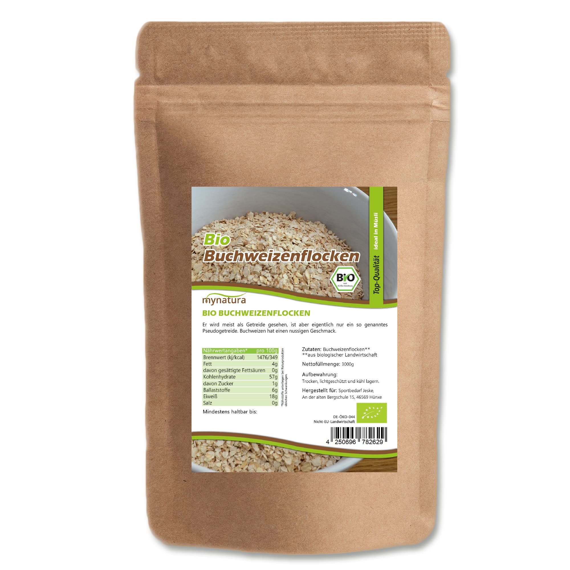 Mynatura Bio Buchweizenflocken I Buchweizen I Müslibowl I Weizenflocken I Getreideflocken I Getreide I Vegan I Im Beutel (2x 3kg)