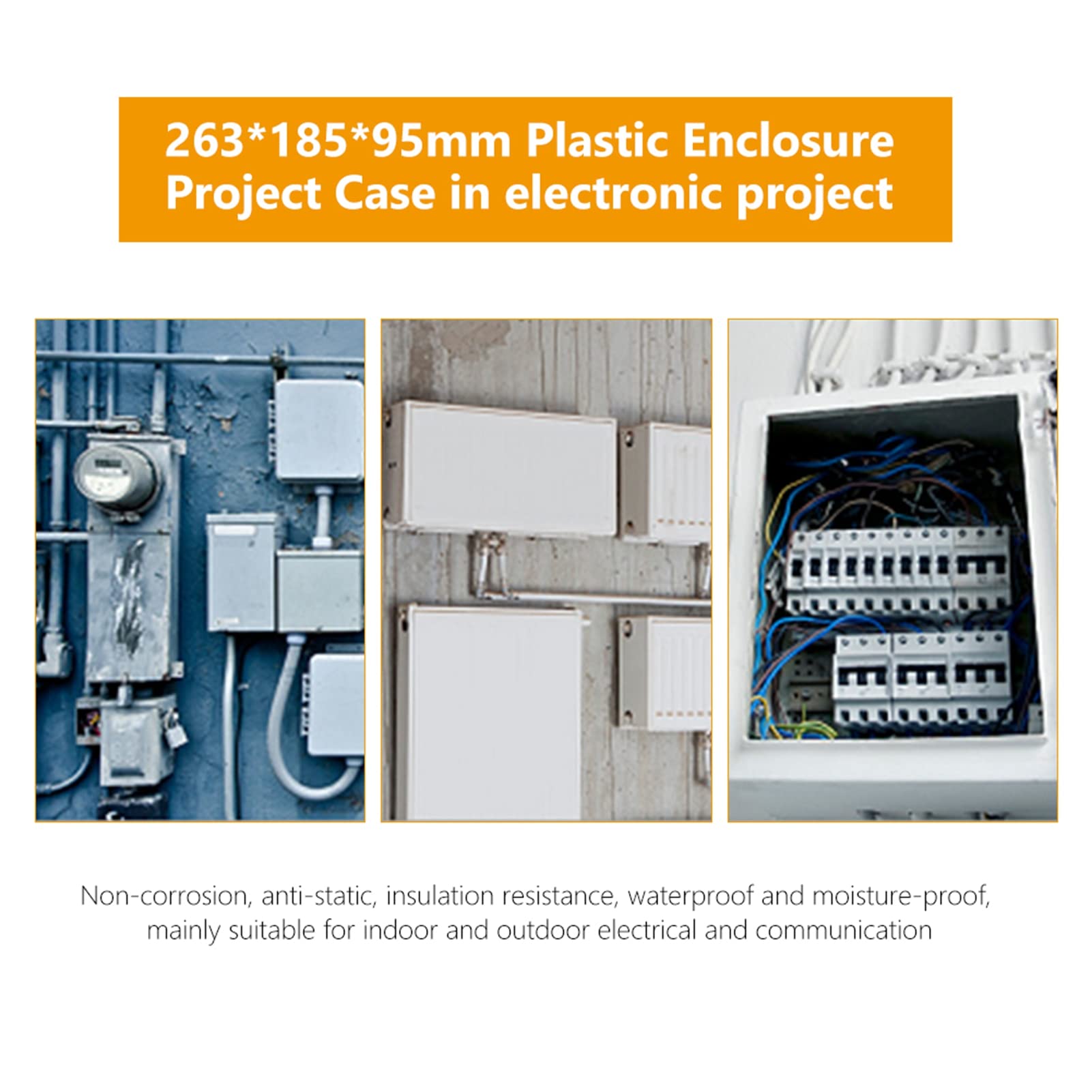 Caja de Conexiones Eléctricas IP65 26.3x18.5x9.5cm – Gabinete de Plástico Resistente al Agua y al Polvo, Caja de Proyecto para Instalaciones Eléctricas en Exteriores (Blanca)