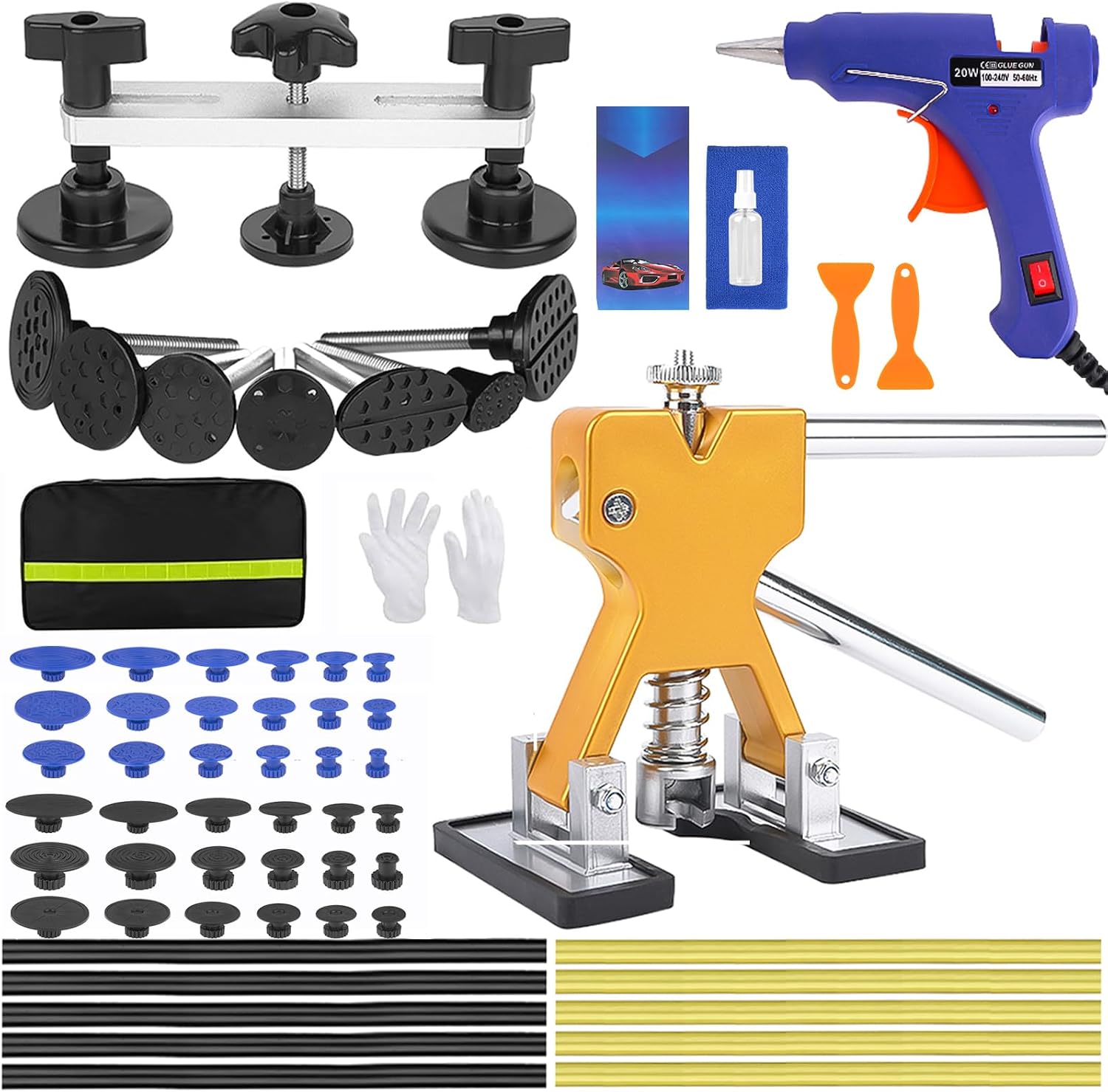 Car Dent Puller Kit, Paintless Dent Remover Tool for Car, Car Dent Repair Kit with Dent Lifter&Bridge Puller, Paint-Safe&Easy to Use Dent Removal Tool for Auto Body, Motorcycle, Door Ding, Hood (43)
