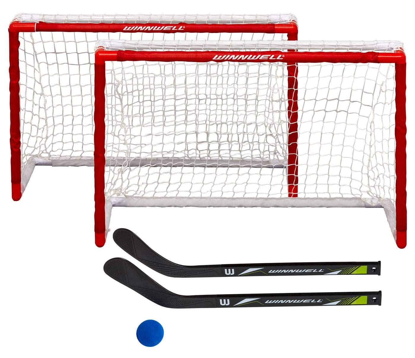 Winnwell Doppel-Mini-Hockey-Set – Indoor- & Outdoor-Hockey-Trainingsgerät – 2 Netze, 2 Schläger, 1 Eva-Ball & Schießziel