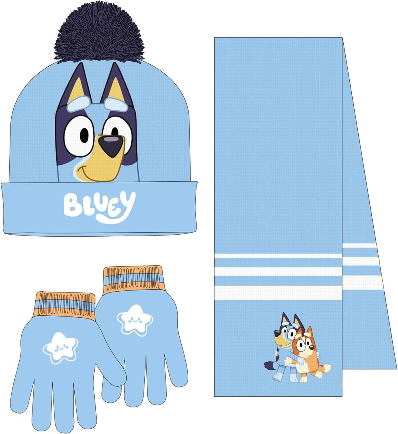 CERDÁ LIFE'S LITTLE MOMENTS Bluey Winter Children's Hat, Gloves and Scarf Set, 3 Pieces, Standard (Pack of 3) Unisex Children