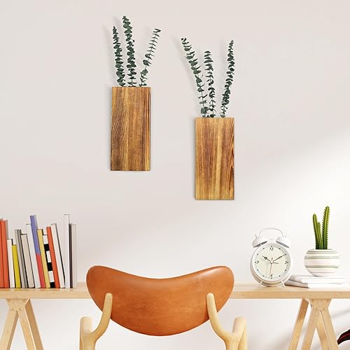 Miniatura 5 de YYDBIAP Macetero de madera para pared, paquete de 2 soportes para plantas de interior para flores secas artificiales y vegetación decorativa,