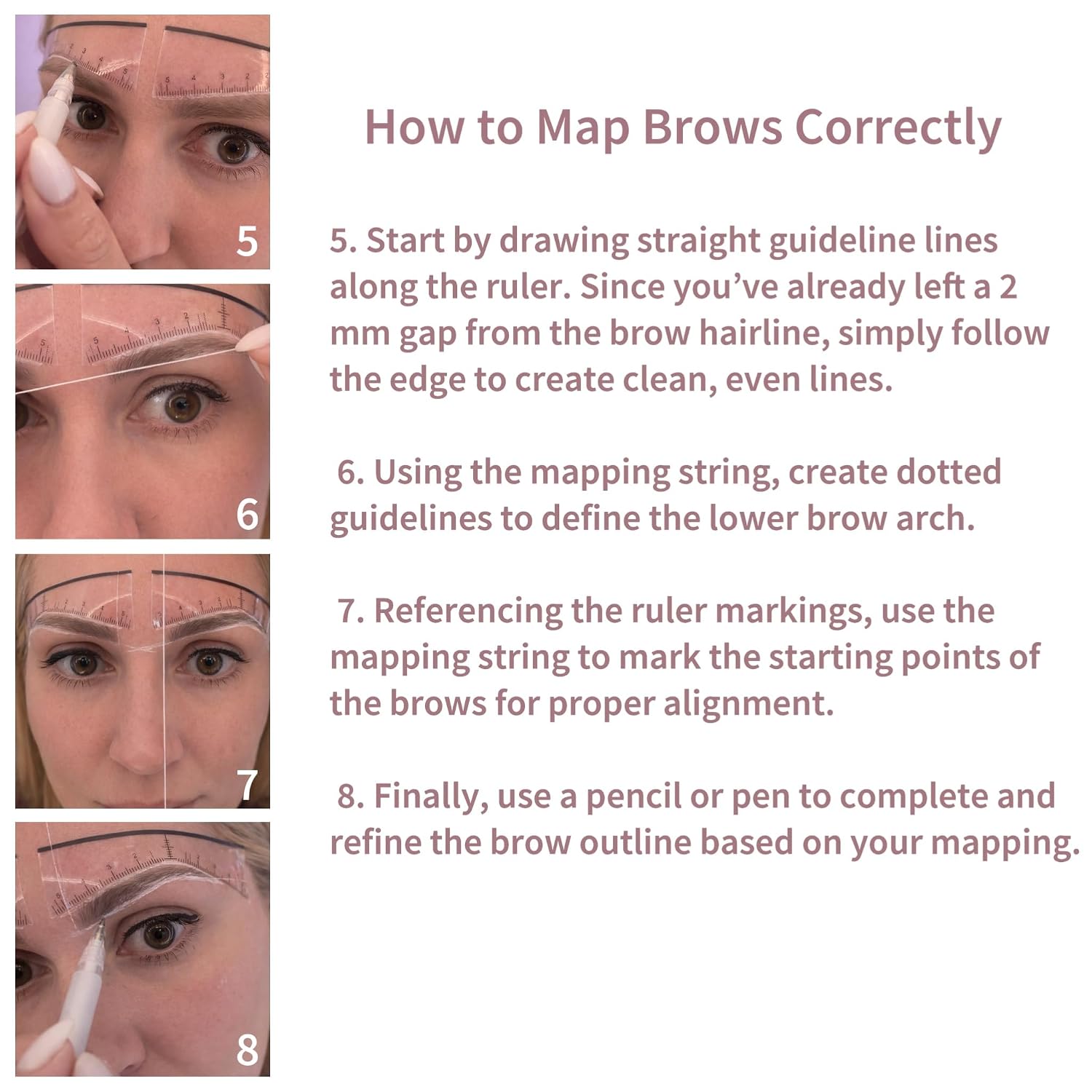 Ink Permanent Eyebrow Mapping Kit with 30m Pre-Inked Brow Mapping String, 2 White Mapping Pens and 50 Flexible Eyebrow Measuring Rulers for PMU, Microblading and Brow Design