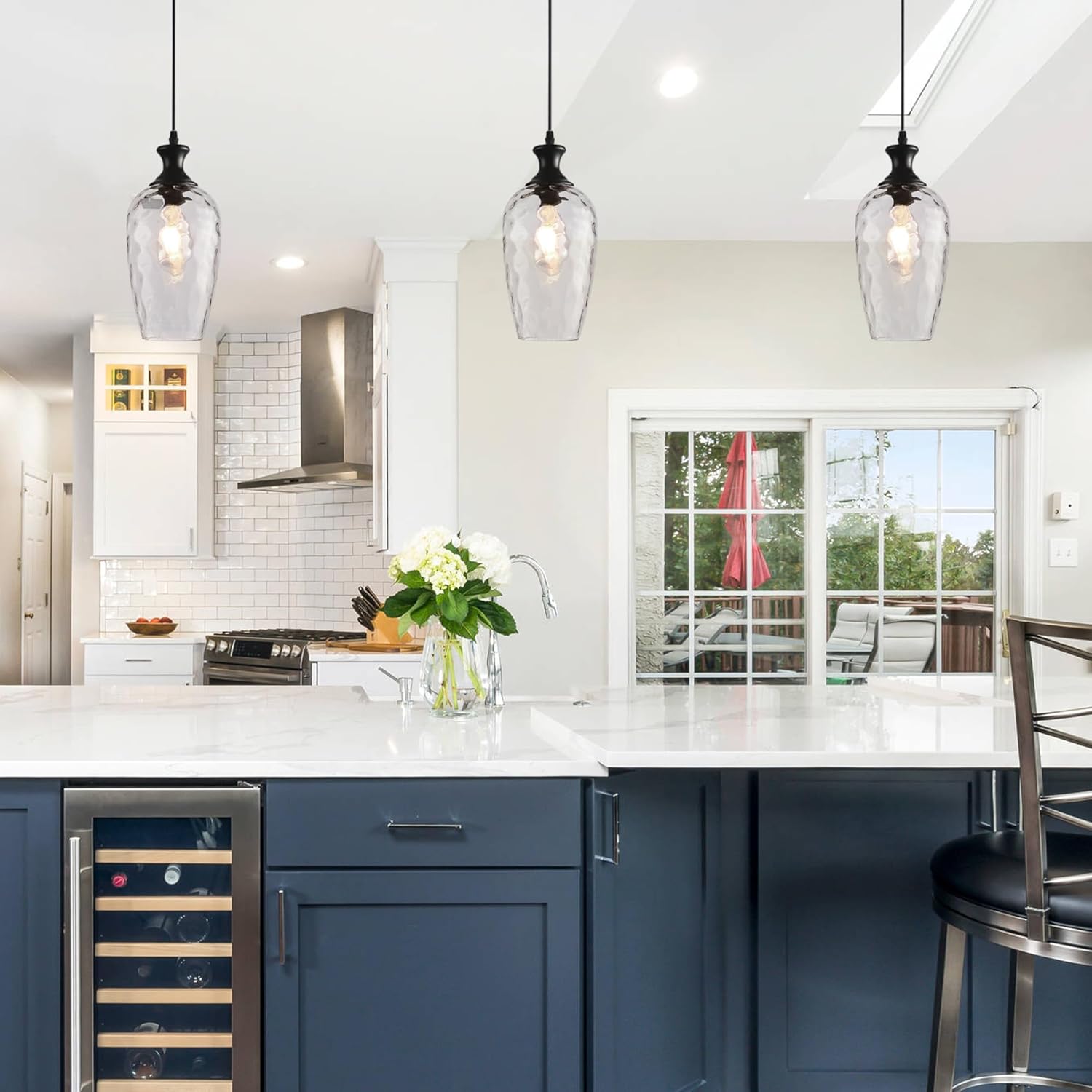 Glass Pendant Lights Kitchen Island 2 Pack, 1-Light Black Pendant Light Fixtures with Hand-Blown Clear Glass, Farmhouse Modern Hanging Light for Kitchen Sink Dining Room Bedroom