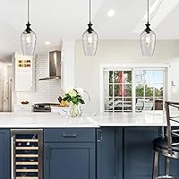 Vista 7 de Glass Pendant Lights Kitchen Island, 1-Light Black Pendant Light Fixtures with Hand-Blown Clear Glass, Farmhouse Hanging Light for Kitchen Sink