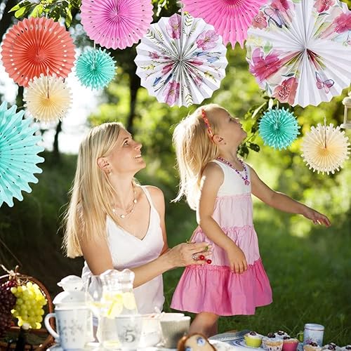 Miniatura 4 de SUNBEAUTY Paquete de 10 flores de papel para decoración de papel de pared, abanicos de papel para decoración de aula, papel floral, decoración de