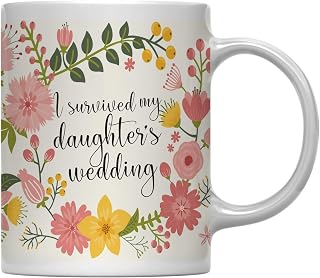 Andaz Press 11oz. Wedding Party Coffee Mug Gift, Vintage Bohemian Floral Flowers, I Survived My Daughter's Wedding, 1-Pack, Bridal Shower Engagement Birthday Christmas Gift for Mother in Law