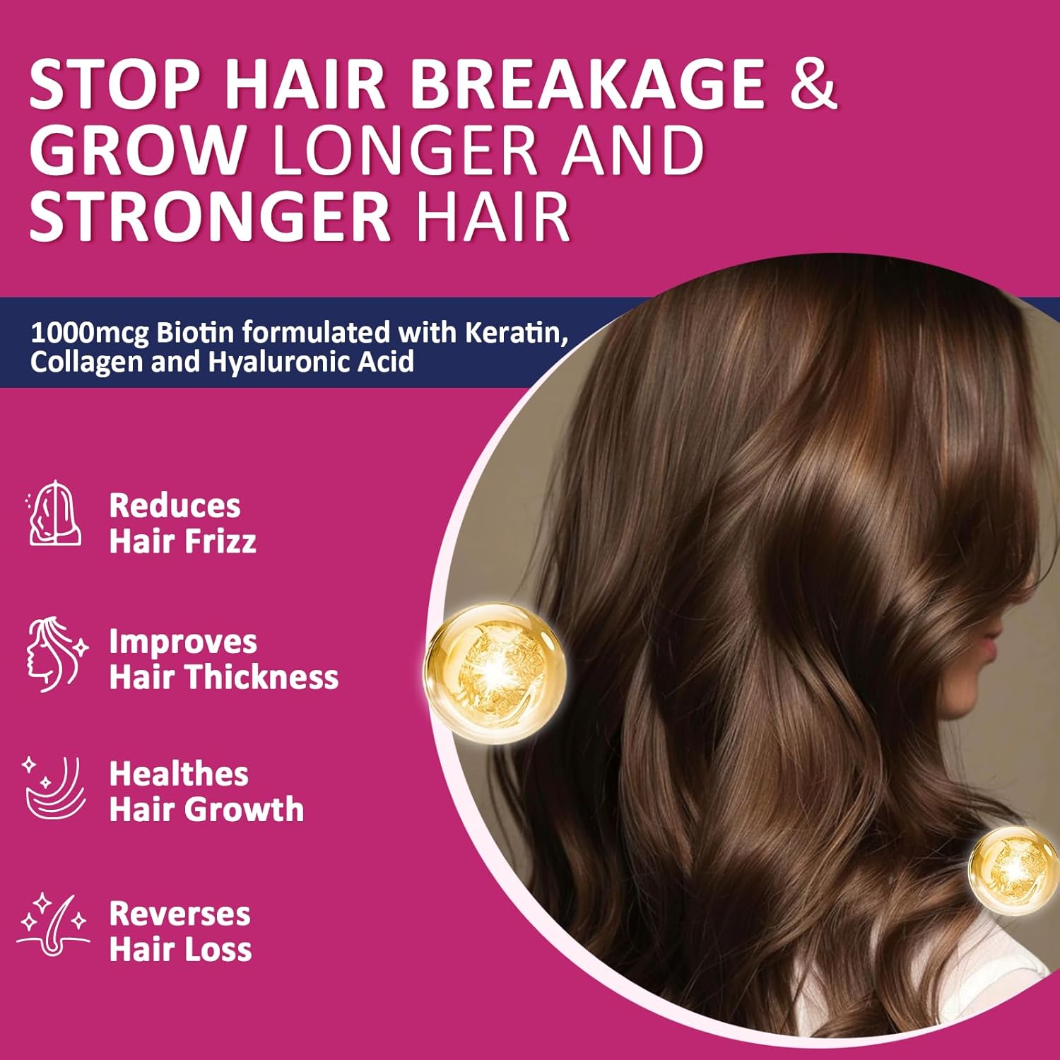 ZEBORA Hair Growth Vitamins with Biotin, Keratin & Collagen - Biotin Gummies with Beauty Support Blend for Hair, Skin & Nails - Vegan Hair Vitamins for Women & Men - 90 Blueberry Gummies, Non-GMO - Image 3