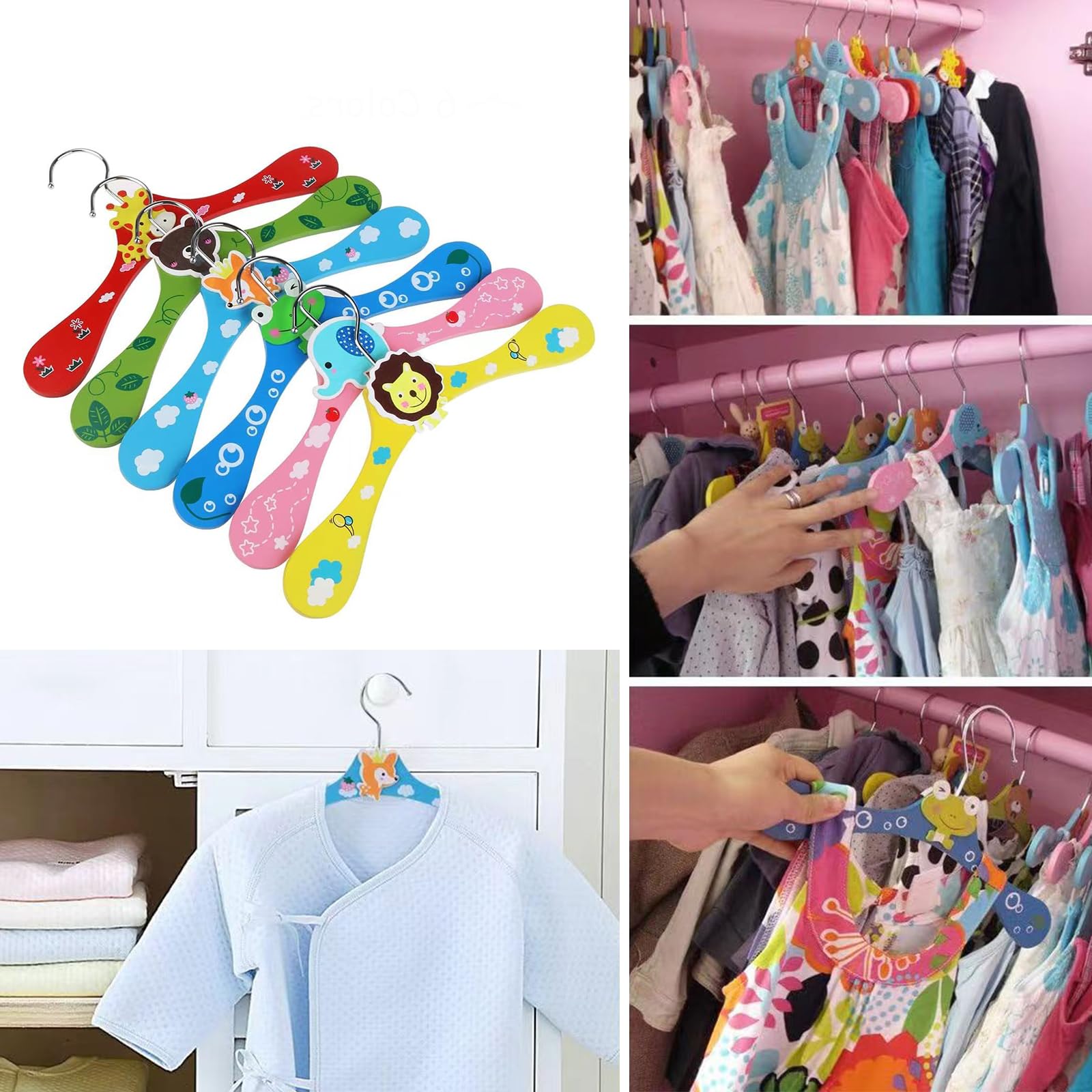 12 PCS Grucce Bambini Legno - Grucce per bambini in legno colorato con motivi animali