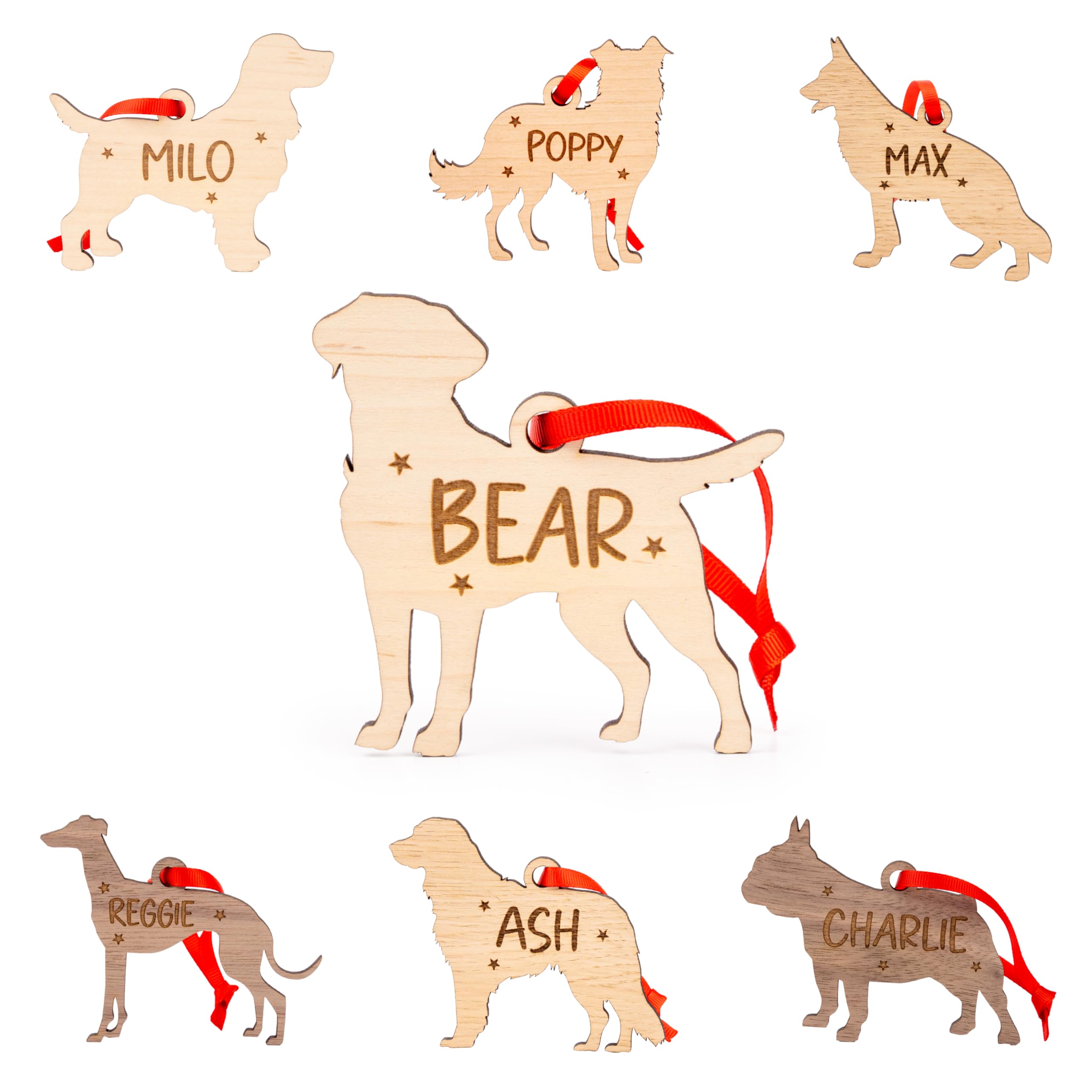 Personalised Dog Bauble, Wooden Christmas Tree Decoration, Custom Dog Ornament - Variety Breeds Available