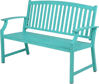 Grand patio 52" Farmhouse Outdoor Bench with Armrest, Turquoise Blue