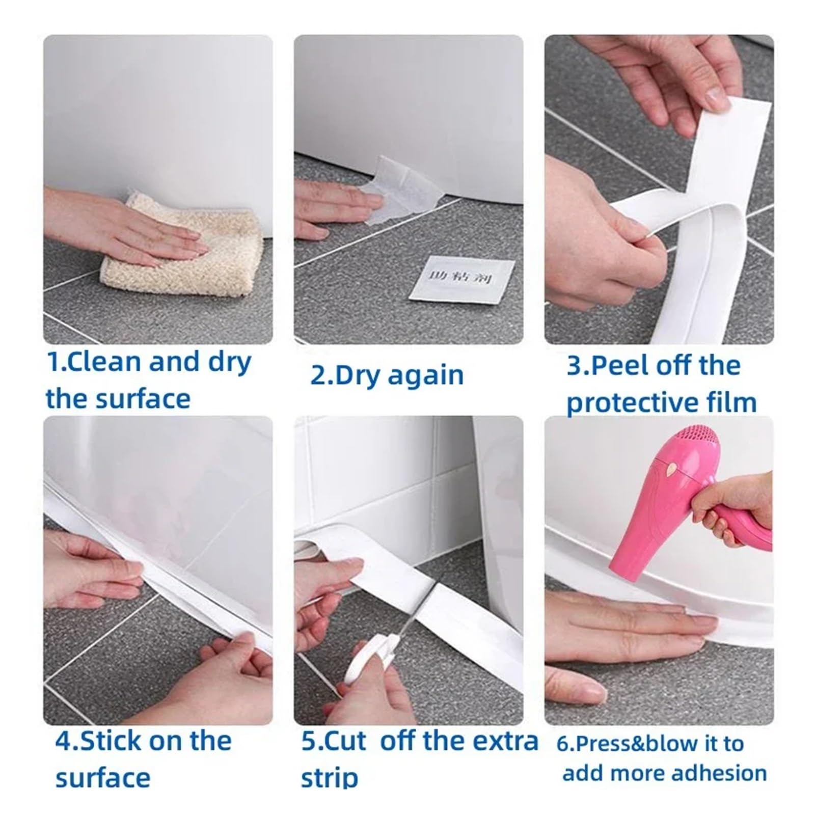 Nastro sigillante, Adesivo da Parete Autoadesivo for Striscia igienica, Nastro sigillante for Bagno, 2 Rotoli(Gray,3.2cm)