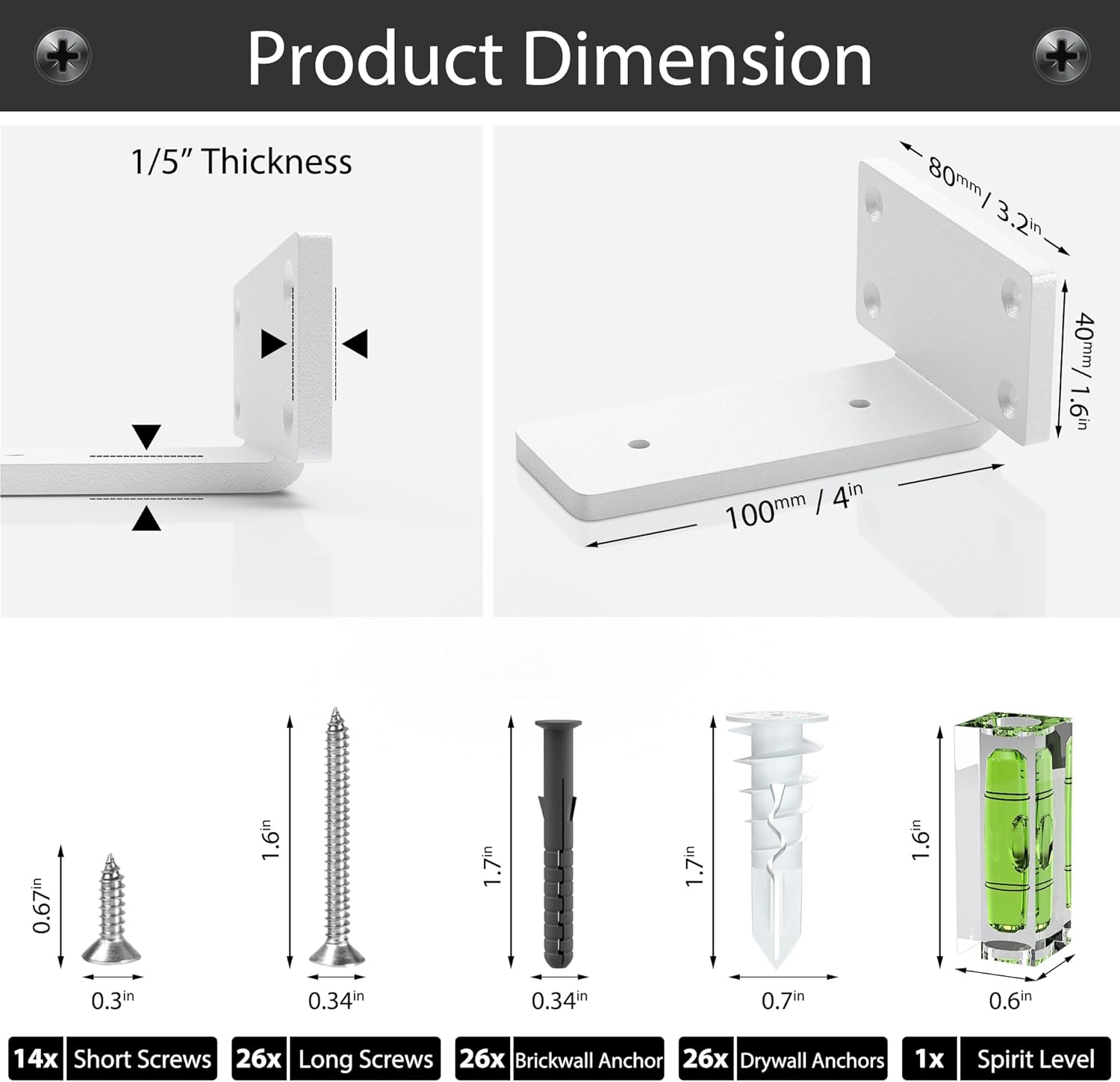 6 Pack Floating Shelf Bracket 6 Inch, Heavy Duty Hidden L Brackets, DIY Rustic Industrial Shelf Brackets with Modern Iron Finish(White)