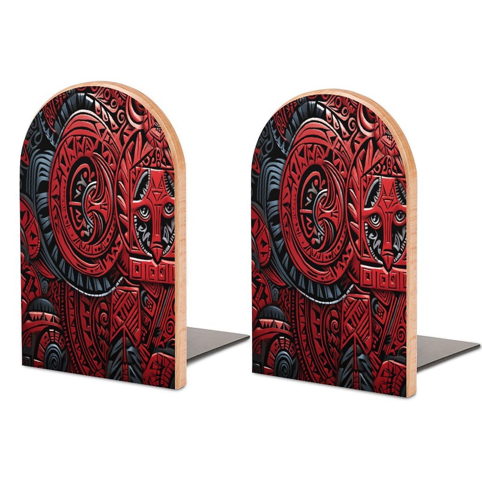 Sujetalibros de madera rojo resistente para estantes y organización de libros modernos