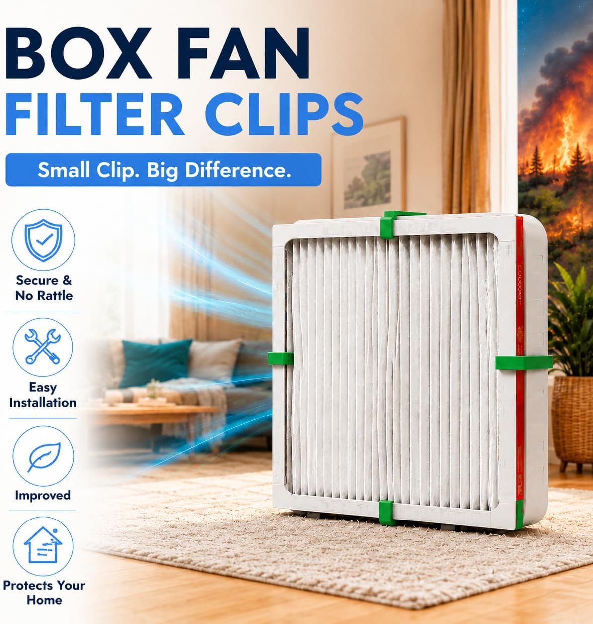 20 inch Box Fan Filter Clips Kit for Air Filter, 8 Packs Universal Holder Fasteners for 20"x20"x1" Filter, DIY Box Fan Attachment Bracket Mount Installation, Securely Attach Filter to Fan image 5