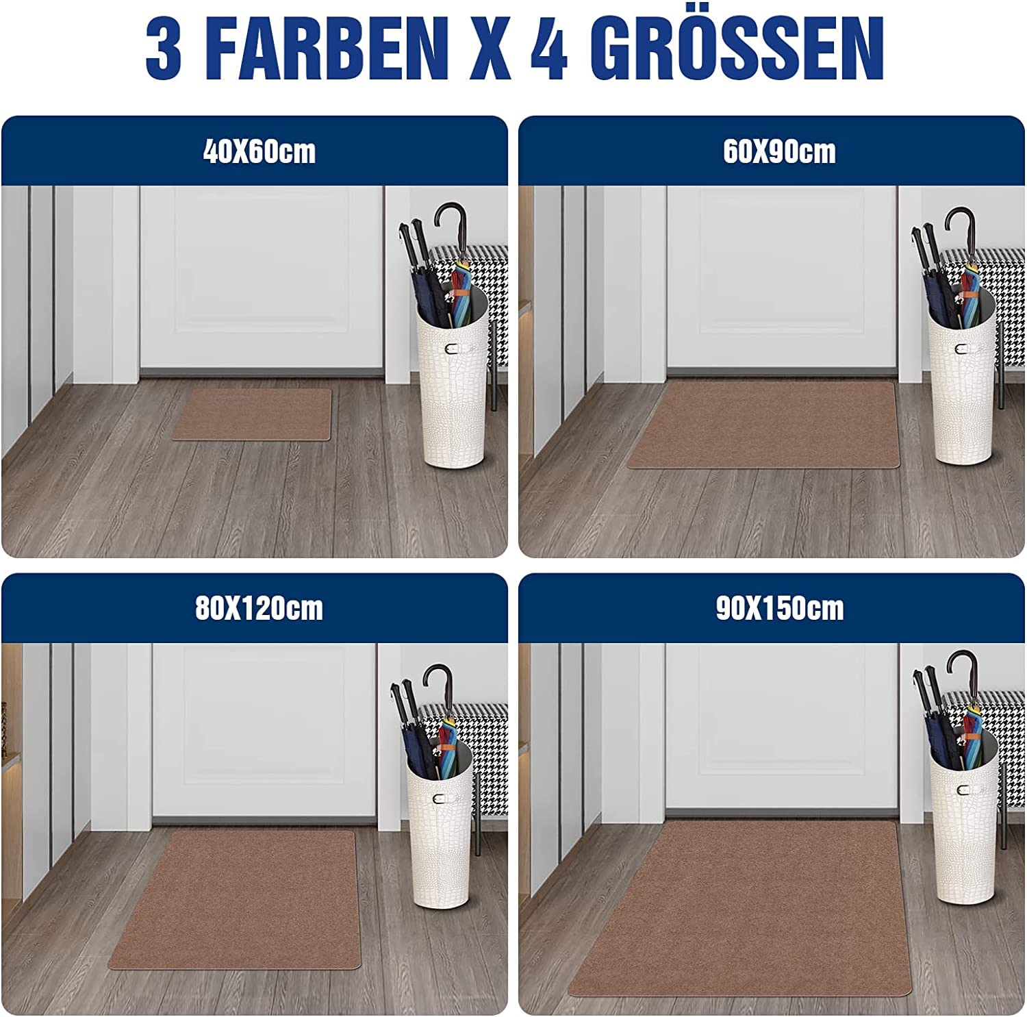 Fußmatte innen, 80x120cm waschbar Schmutzfangmatte,superdünne Eingangstürmatte,strapazierfähige Türmatte Schmutzfänger,Saugfähiger Küchenläufer,rutschfeste Schmutzfängerfußmatte (Braun 01, 80x120 cm)
