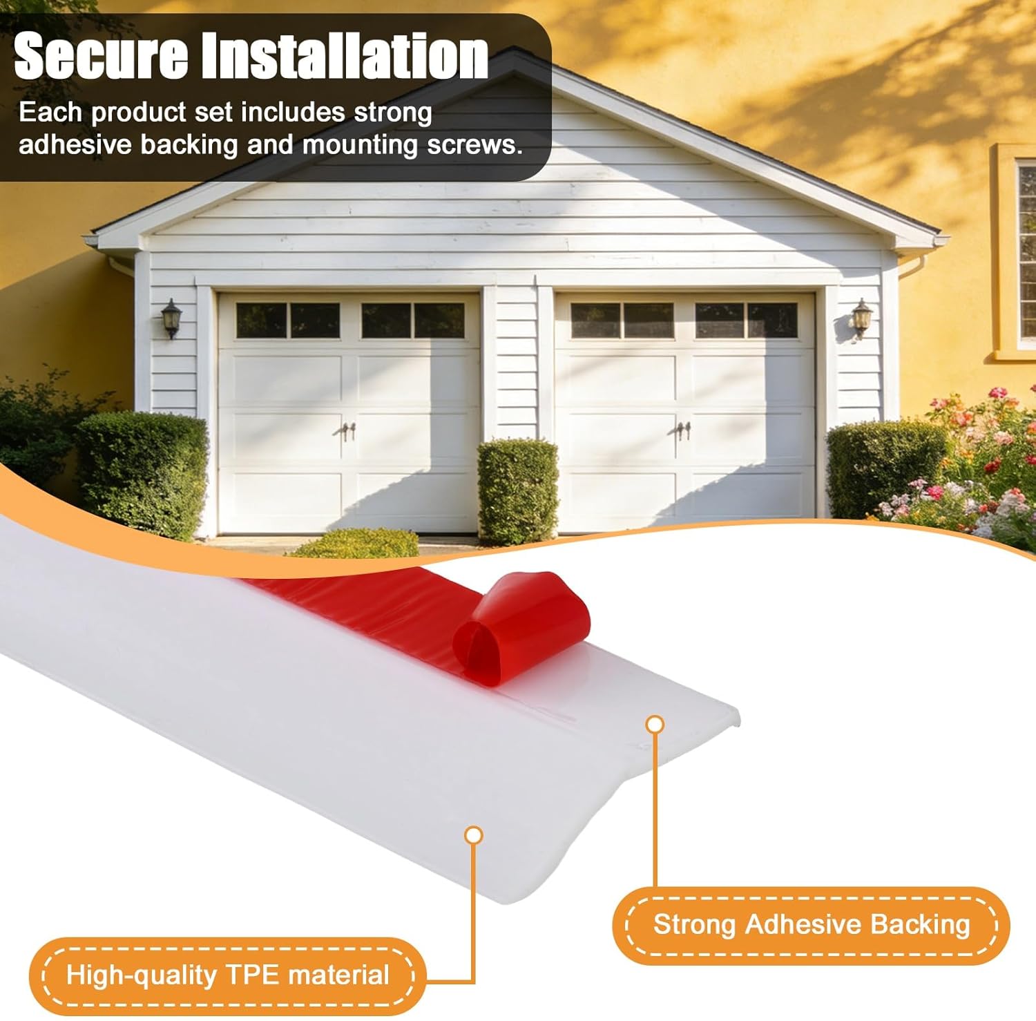 36 Ft Garage Door Seal Top and Sides, TPE Garage Door Weather Stripping Trim Seal Replacement with Adhesive Backed (White)