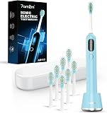 Amazon product image of 7AM2M Sonic Electric Toothbrush for Adults&Kids, 8 Brush Heads&Travel Case | 40000VPM Powered Rechargeable Toothbrush, One Charge for 365 Uses, Type-C, 5 Modes, Smart Timer, IPX7 Waterproof, Light Blue