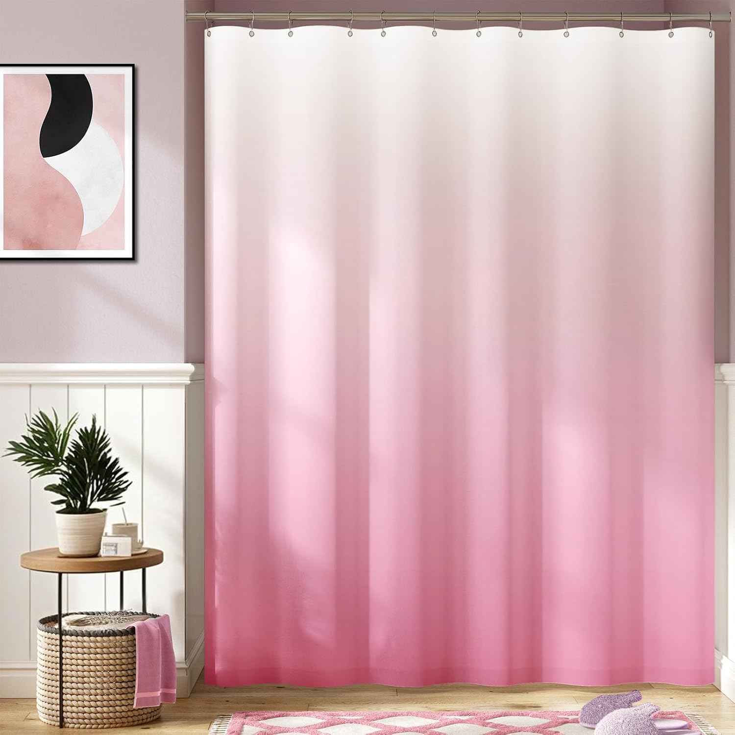 jinchan Ombre Pink Shower Curtain for Bathroom Waterproof Fabric Gradual Color Design Shower Curtain Set with 12 Hooks 70x72 Inches 70"W x 72"L (Pack of 1) Ombre Pink