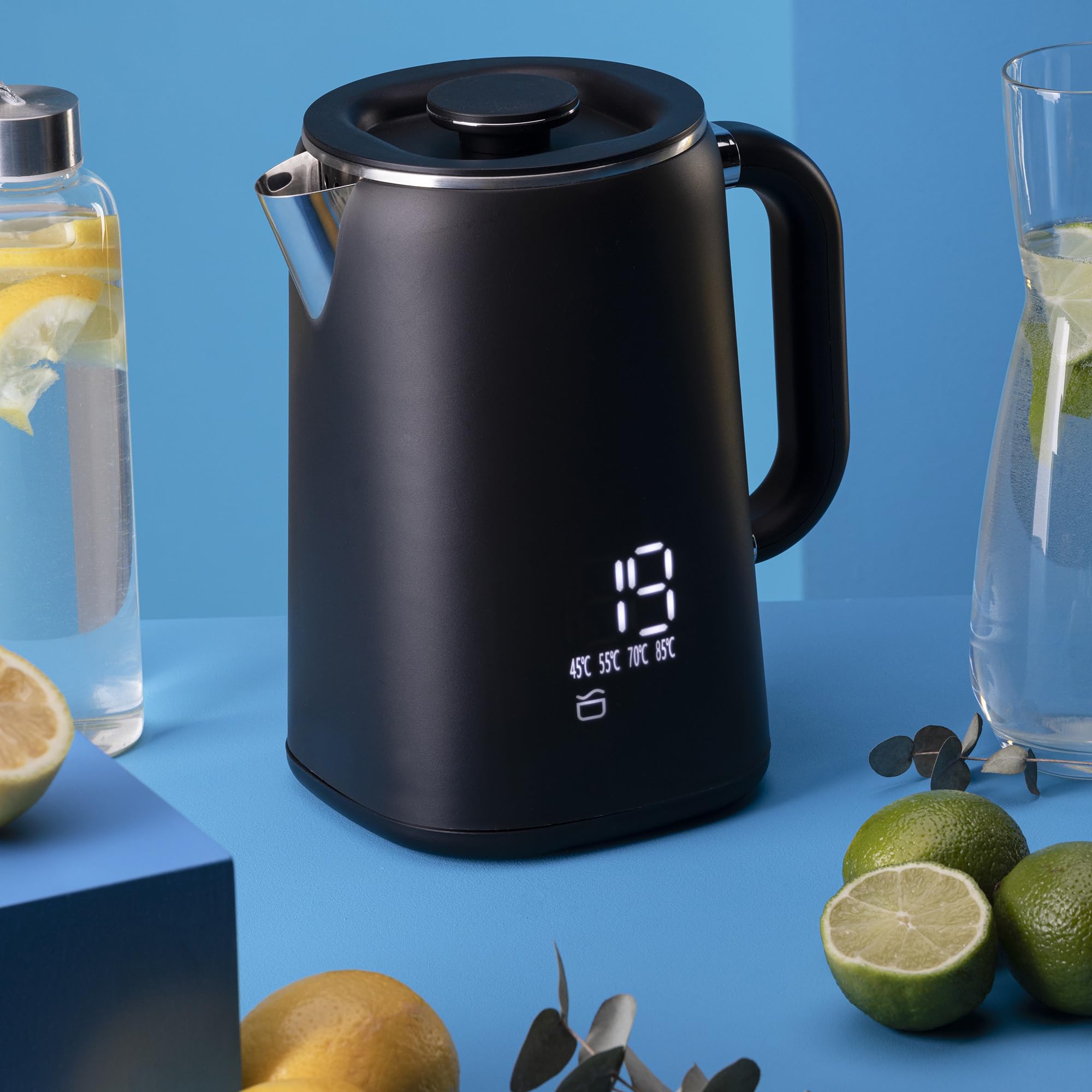 JATA JEHA1575 - Hervidor Agua Electrico. Capacidad: 1.7 L. 5 Temperaturas. 1500 W. Máxima rapidez. Base giratoria 360º. Pantalla LED. Libre de BPA. Fácil Limpieza. Jarra sin Cable