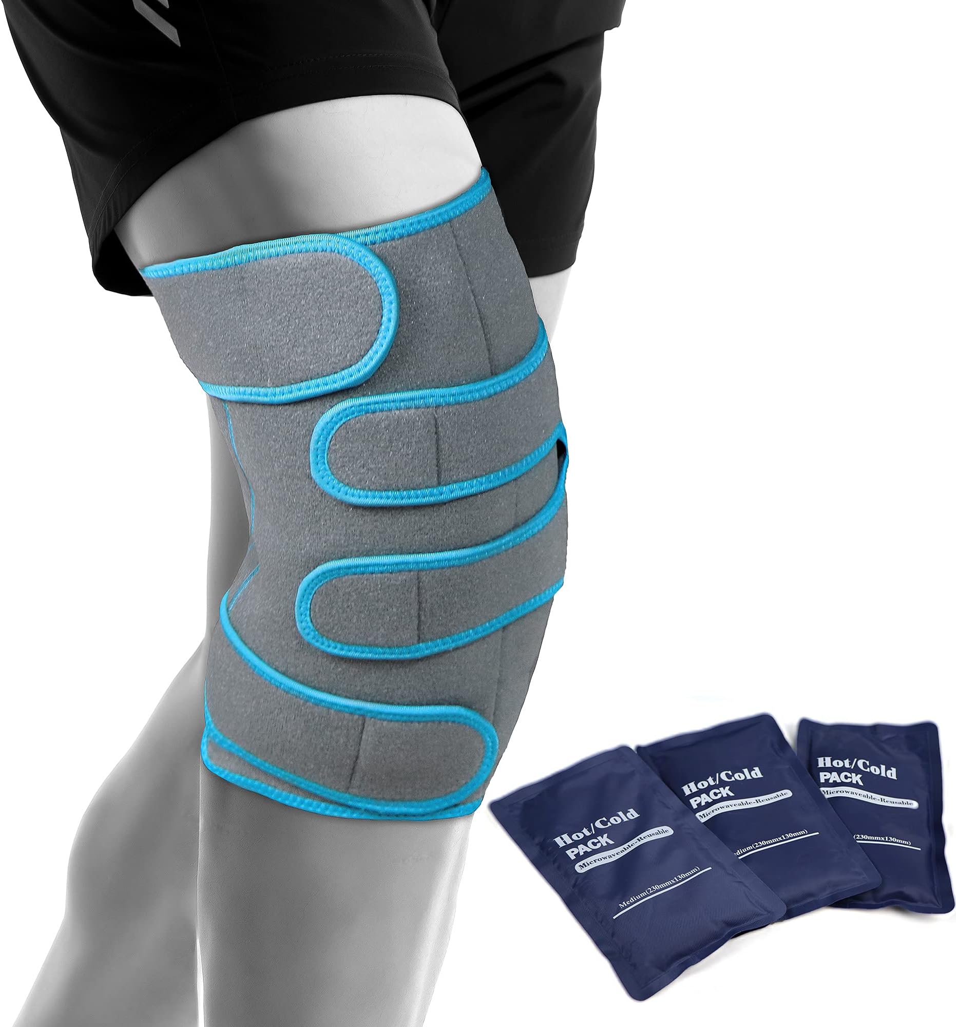 knee ice pack wrap around entire knee -Reusable Gel Cold Pack with Cold / Hot Compress for Knee Injuries,Post-Surgery Recovery and Swelling (blue)