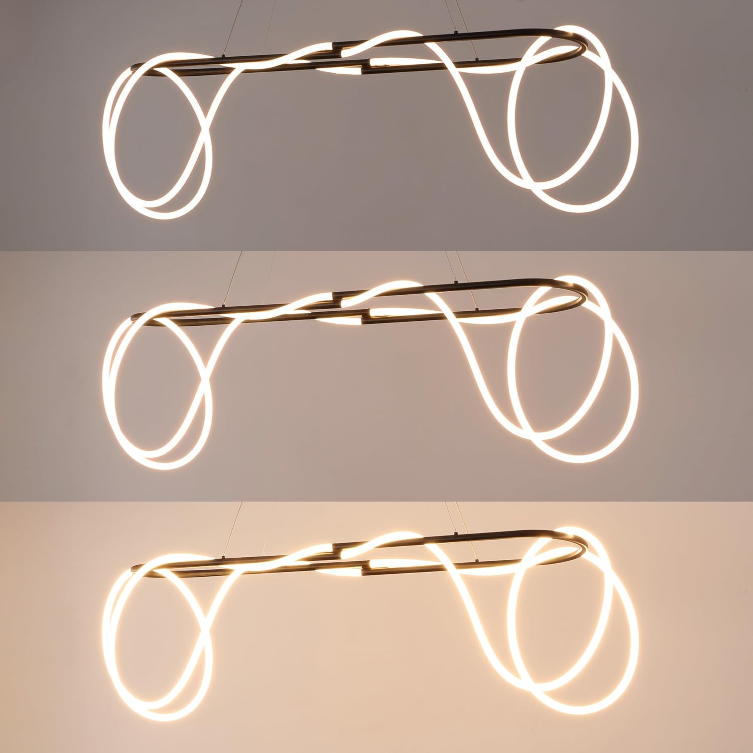 JONATHAN Y 59" Brass Gold Lisette Contemporary Minimalist 360 Adjustable Silicone Rope/Metal Dimmable Integrated LED Chandelier, Slope Ceiling Compatible JYL7139A