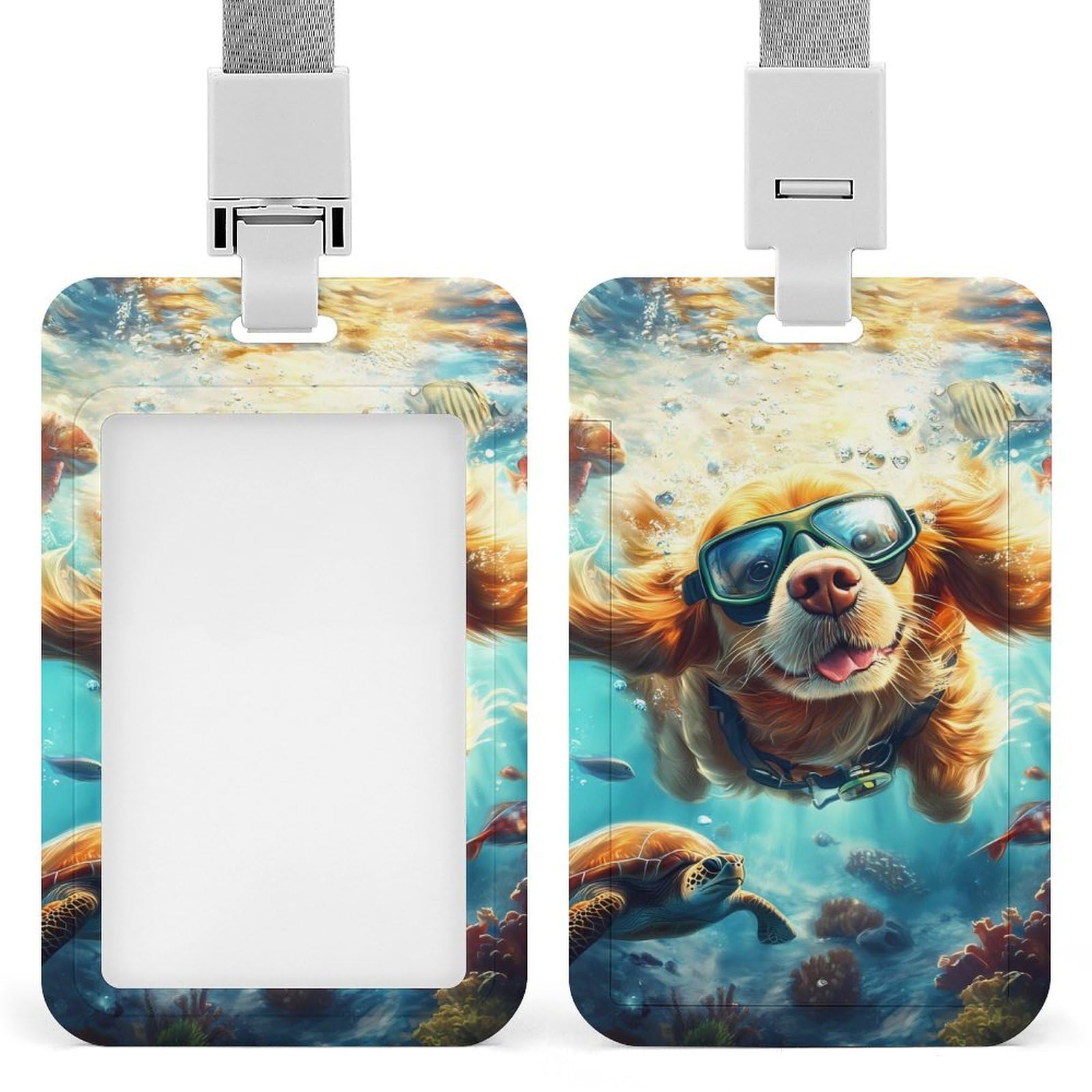 Retriever Dog Undersea Diving ID Badge Holder with Lanyard Vertical ID Card Holder for Travel Office Work
