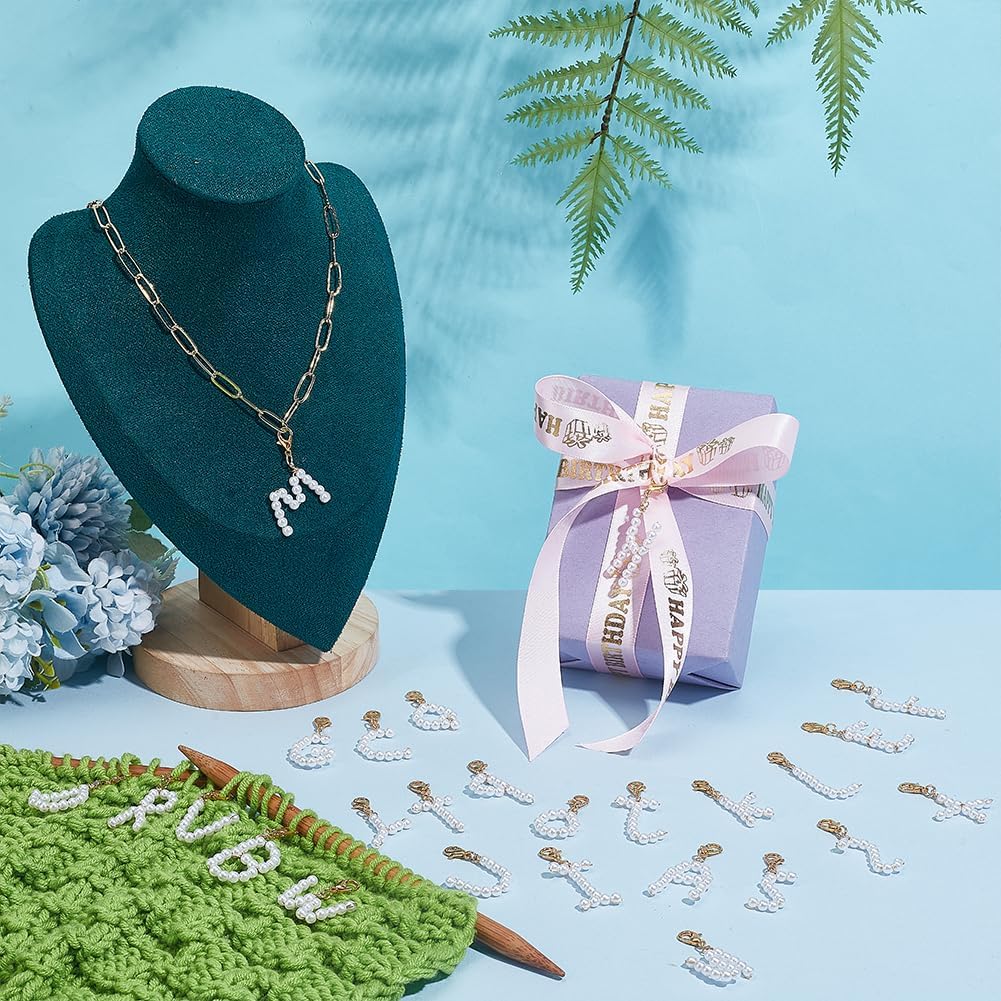 PH PandaHall 26pcs A~Z Pendants Imitated Pearl Charms Alphabet Letter Charms with Golden Alloy Lobster Claw Clasps for Jewelry Bracelet Necklace Making Shoes Deco DIY Crafting, 35~52mm - Image 5