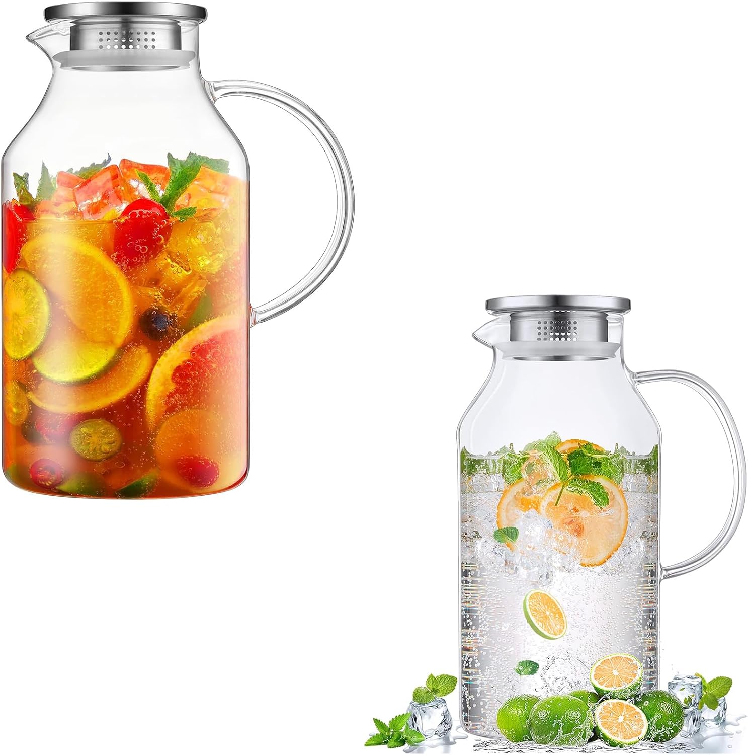 3 Liter 101 oz Glass Pitcher with Lid and Spout Bundle 2.6 Liter 88 oz Glass Pitcher with Lid and Spout