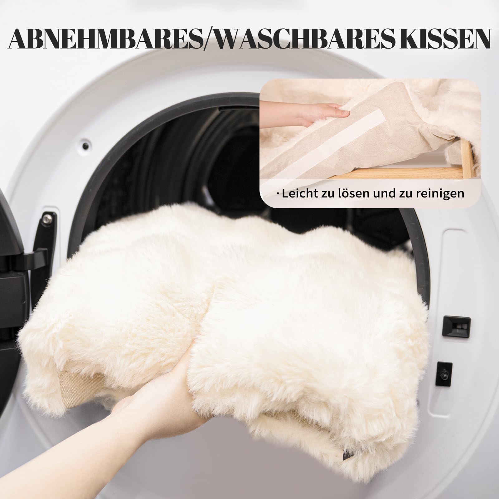 Cheerpals Amaca per gatti di grandi dimensioni – Lettino per gatti autoportante in legno di faggio contro il ribaltamento – Posto letto lavabile per interni e finestre – 70 x 47 x 30 cm, bianco/grigio