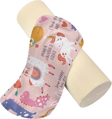 Miniatura 4 de Animal Sweet Cartoon Unicorns Dinosaurs Cute Pink Bolster Pillow for Reading Neck Roll Pillow 17 Inch Round Pillow Insert for Bed Support Pillow