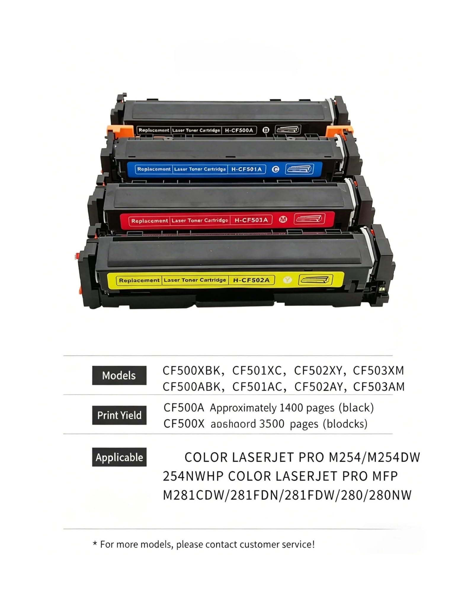 202X Toner 4 Colori Compatibile Con HP M254dw M281fdw | Stampa for ufficio, Resa elevata, Documenti trasparenti, Output stabile, Materiali di ricambio, for CF500X(Cyan)
