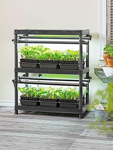 Gardeners Supply Company Soporte para plantas con sistema de luz de cultivo de 2 niveles para interiores Stack-n-Grow Espectro completo de 6500 K