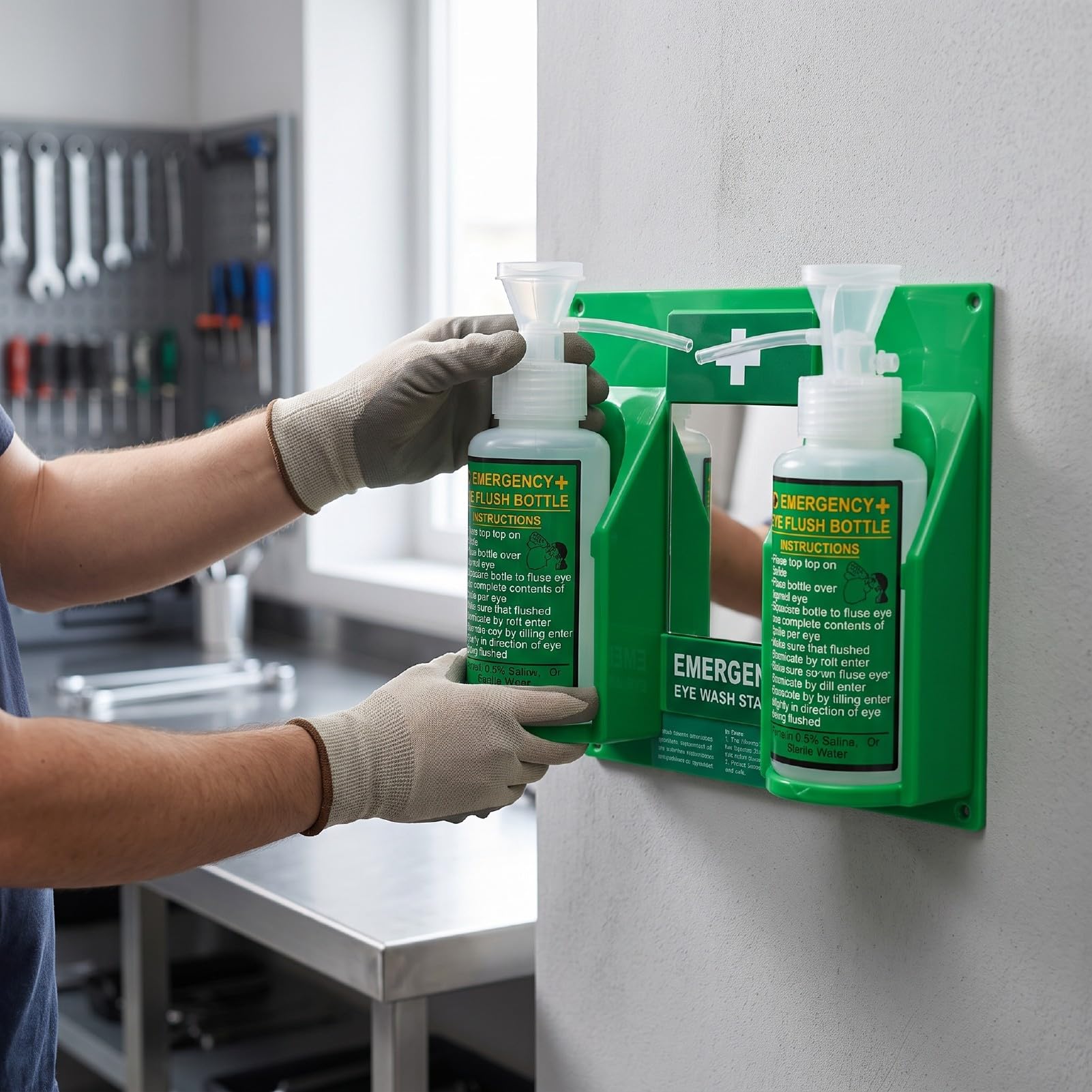 Naroote Station de Lavage Oculaire Portable, Support Mural avec 2 X 500 ML