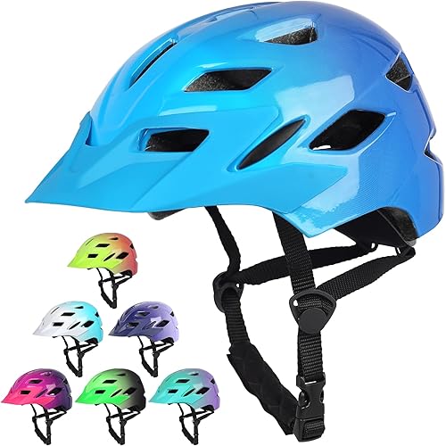 Miniatura 29 de Casco de bicicleta para niños y niñas, con luz LED, visera desmontable, para niños, jóvenes, adolescentes, multideporte, para patinaje, ciclismo