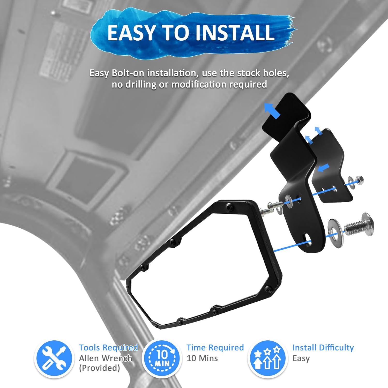 Wsays 10.5" x 3.75" Rear View Mirror, High-Definition Race Convex Mirror, ABS housing & Tempered Glass Center Mirrors Compatible with Polaris Ranger 570 900 XP 1000/Crew 2015-2026 Fit Can Am Defender