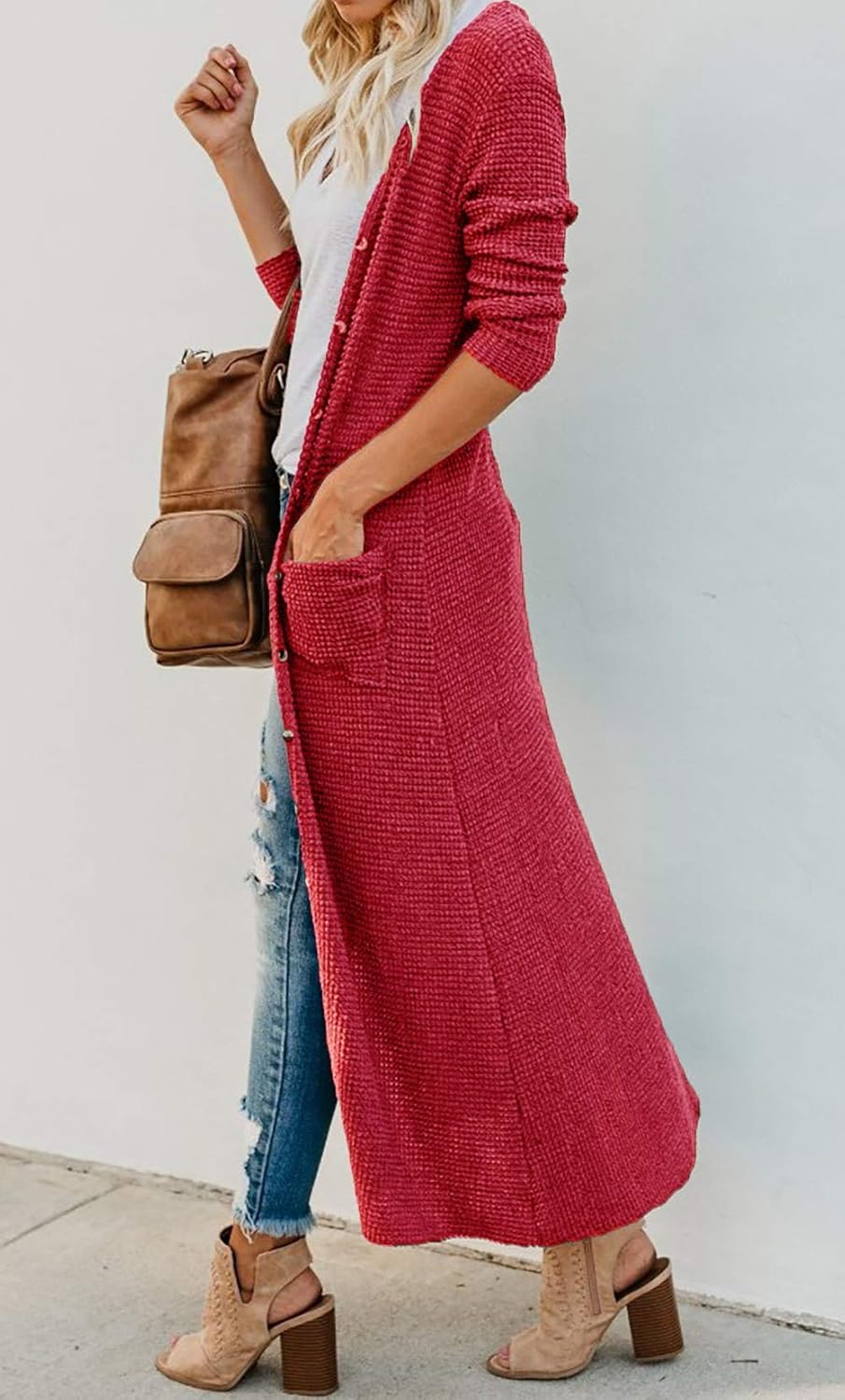 HZSONNE Women's Boho Long Casual Cardigan Long Sleeve Button Down Front Pocket Knitted Sweater Blouses - Image 4