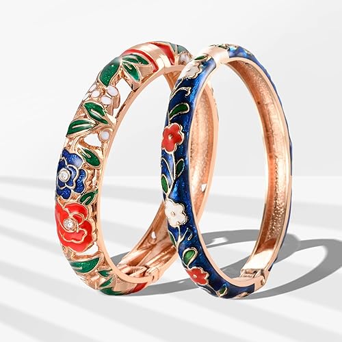 Miniatura 2 de UJOY Vintage Jewelry Cloisonne Artesanal Esmaltado Mariposa Flor Magnífica Rhinestone Oro Bisagra Brazalete Brazalete Brazaletes Regalos 88A09