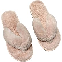 Women's Fuzzy Flip Flop Slippers, Soft Plush Open Toe House Indoor Bedroom Floor Slippers