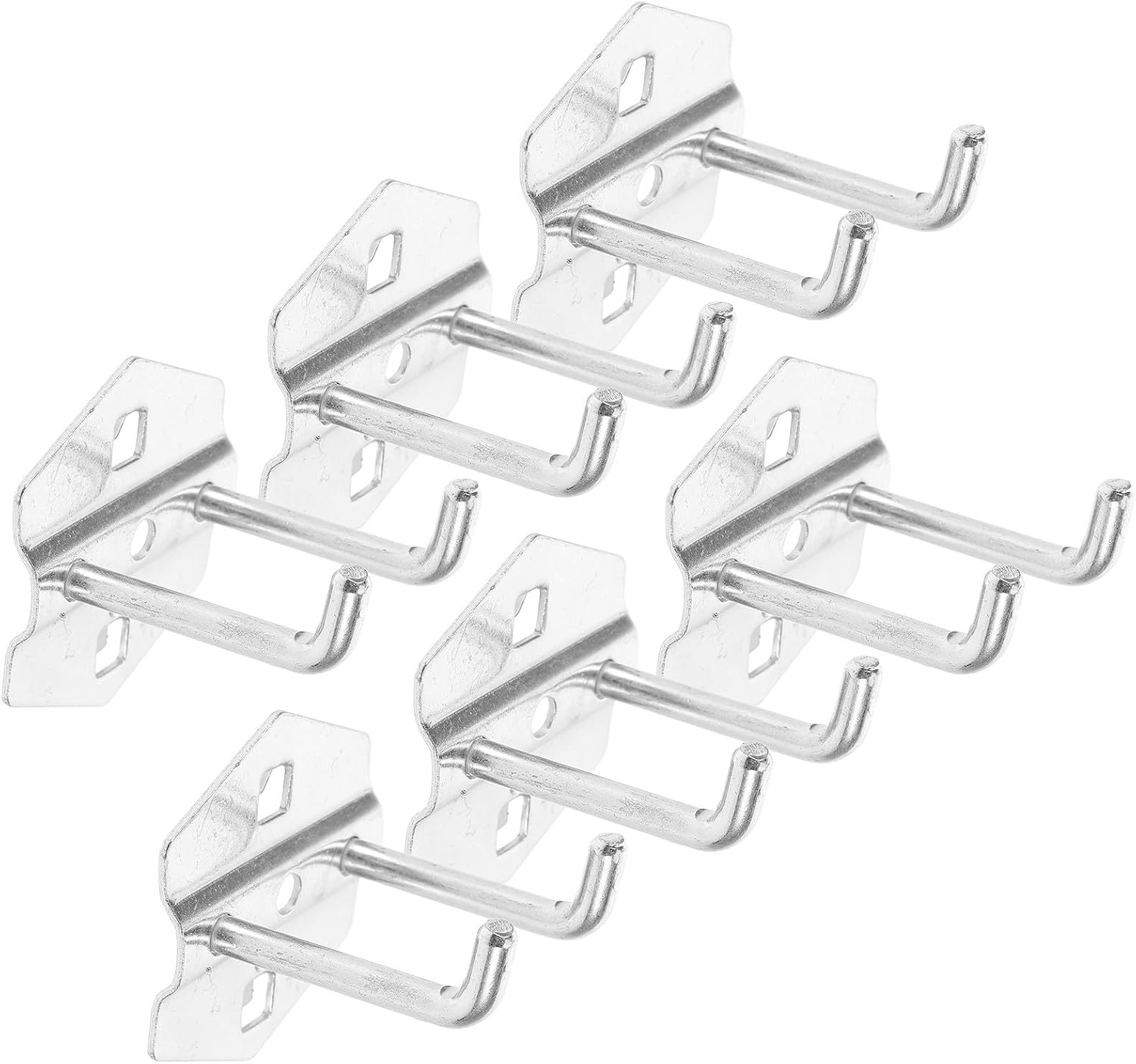 ibasenice 6pcs Heavy Duty Pegboard Hooks for Garage and Home, Iron Tools Hangers Sturdy Structure and Silver Finish, for Suspending Items Like Keys and Jewelries