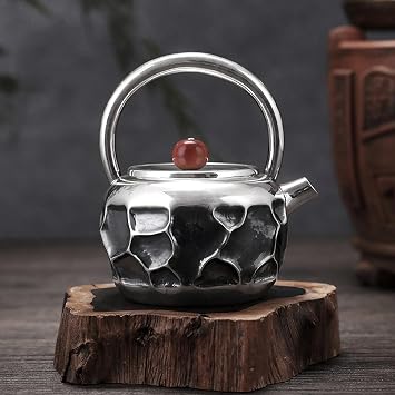 Teapot Antique Boil Water Tea Pot 999 Sterling Silver Teapot Kettle Handmade Hammer Pattern Silver Metal Teapot Crafts Tea Kettle Tea Set Teapots